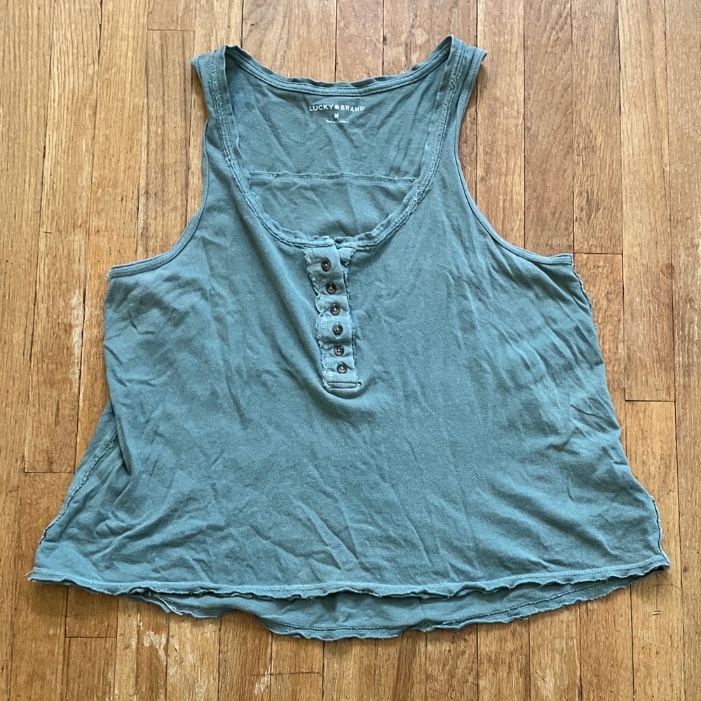 Lucky Brand Teal Tank Top with Button Henley Detail